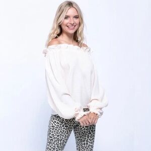 Newbury Kustom Cottage Core Cotton Gauze Off The Shoulder Ruffle Long Sleeve Top